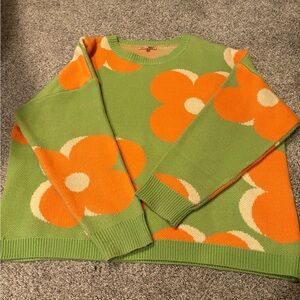 Bailey Rose Green + Orange Flower Sweater | Size L